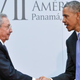 Cuban President Raúl Castro and President Barack Obama shake hands during a meeting on the sidelines of the Summit of the Americas at the ATLAPA Convention Center April 11, 2015, in Panama City.
MANDEL NGAN/Getty Images